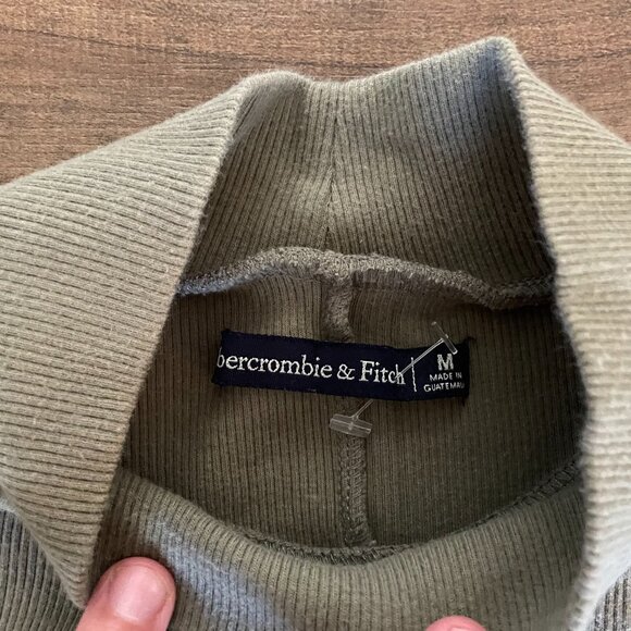 Abercrombie & Fitch Ribbed Long Sleeve Mock Neck Mini Dress Olive Green Size M - Picture 5 of 8